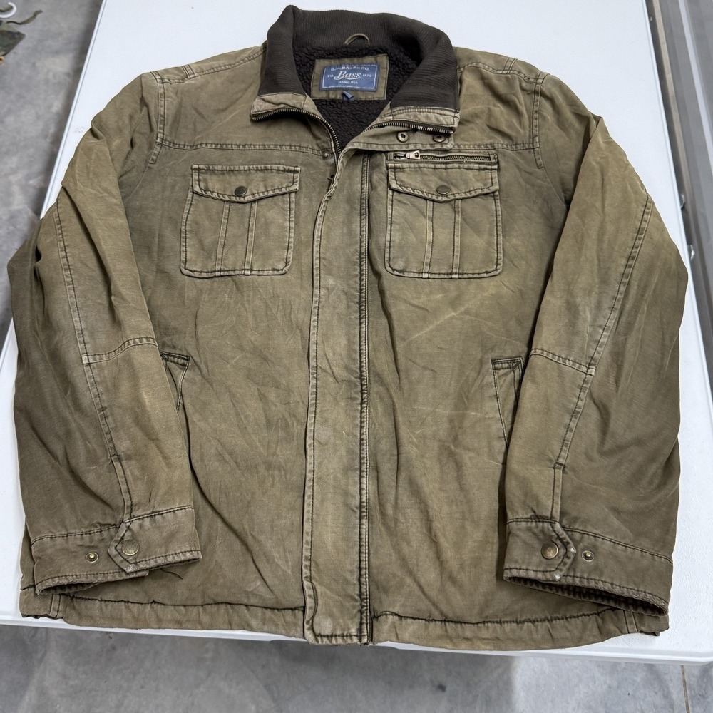 GH Bass Utility Jacket Mens Large Olive Good Sherpa Lined Canvas Field Coat